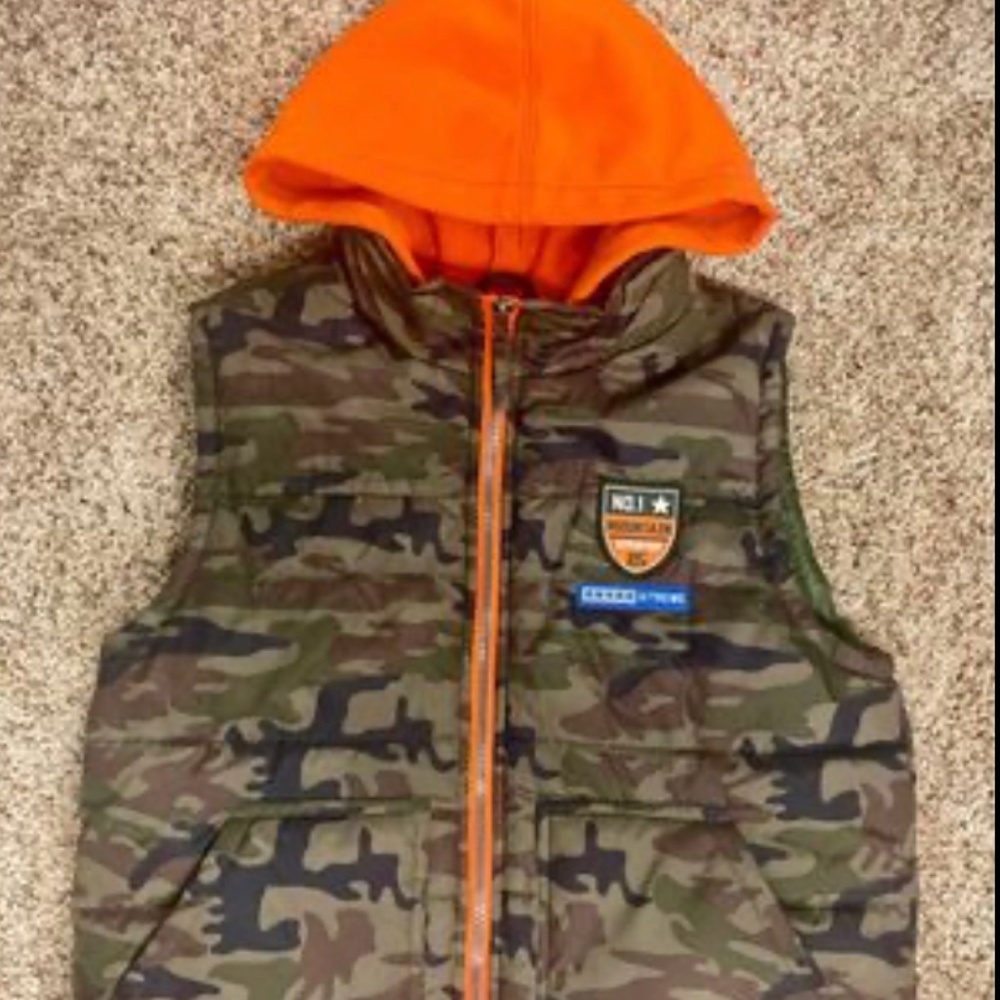 Boys Camouflage Vest - with attached orange hoodie